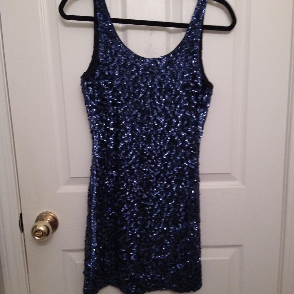 Tea N Rose Navy Blue Sequin Bodycon Dress Size S